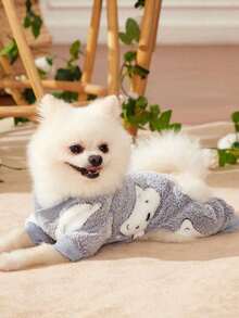 PETSIN 1件宠物灰色豹纹羊毛连体衣 - 彩色 - 查看 3