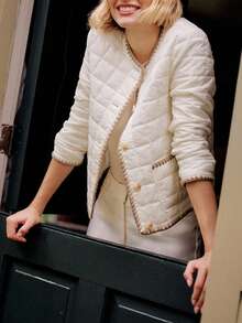 SHEIN Frenchy Casaco Longo de Manga Comprida com Bolso Frontal, Recorte Contrastante e Acolchoado para Mulheres