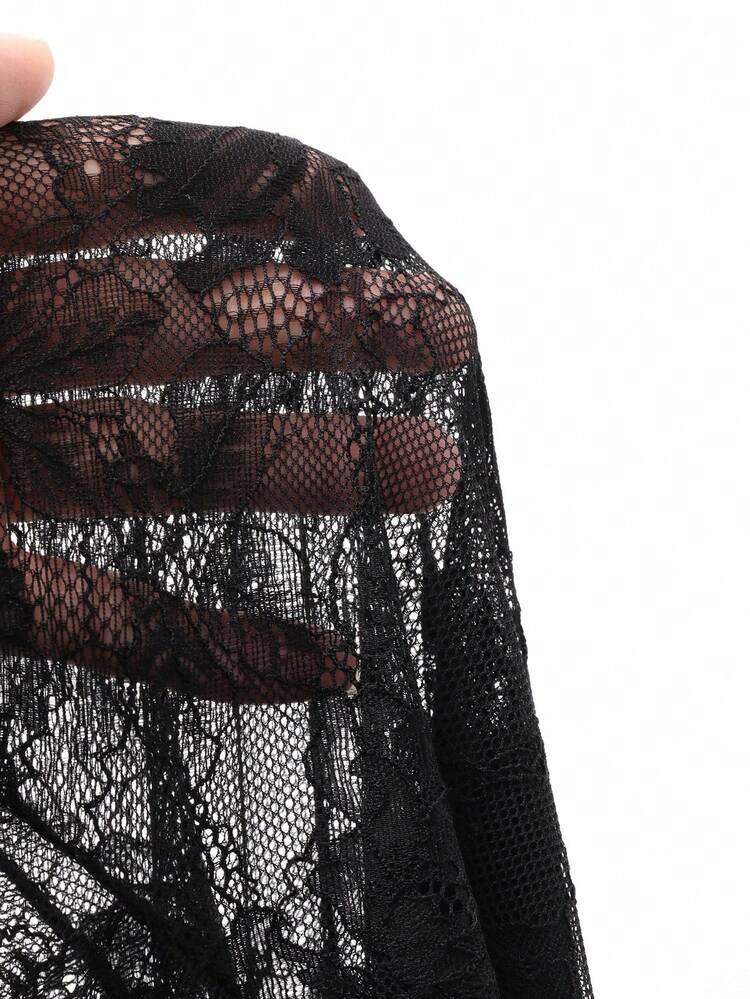 Women's Lace Patchwork Velvet Fabric Long Sleeve Fitted Fishtail Dress, Elegant For Formal Occasions Valentine's Day Maxi Dress