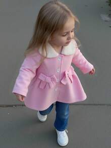 Souflis Souflis Baby Girl Sweet Bow Decor Jacket, Autumn/Winter Fall - Pink - View 7
