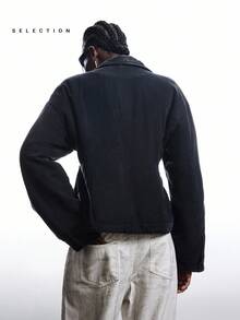 LYSMO 女士拉链领纯色保暖冬季夹克 - 黑色 - 查看 2