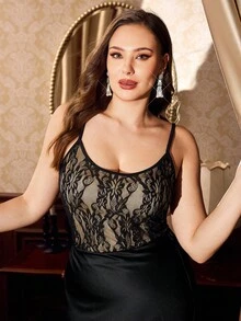 Auralis 2pcs/Set Plus Size Women Lace Camisole Tops (Black & White) - Multicolor - View 4