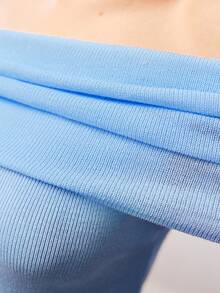 MOTF PREMIUM RUCHED FOLDOVER OFF SHOULDER SLIM FIT KNIT TOP - Baby Blue - View 2