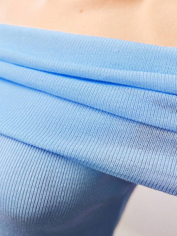 RUCHED FOLDOVER OFF SHOULDER SLIM FIT KNIT TOP
