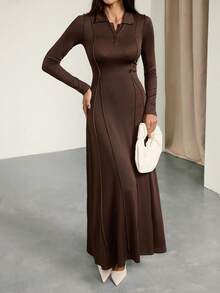 SHEIN Tall Damen Einfarbiges Strickkleid mit Knopfleiste vorne - Kaffeebraun - Übersicht 7