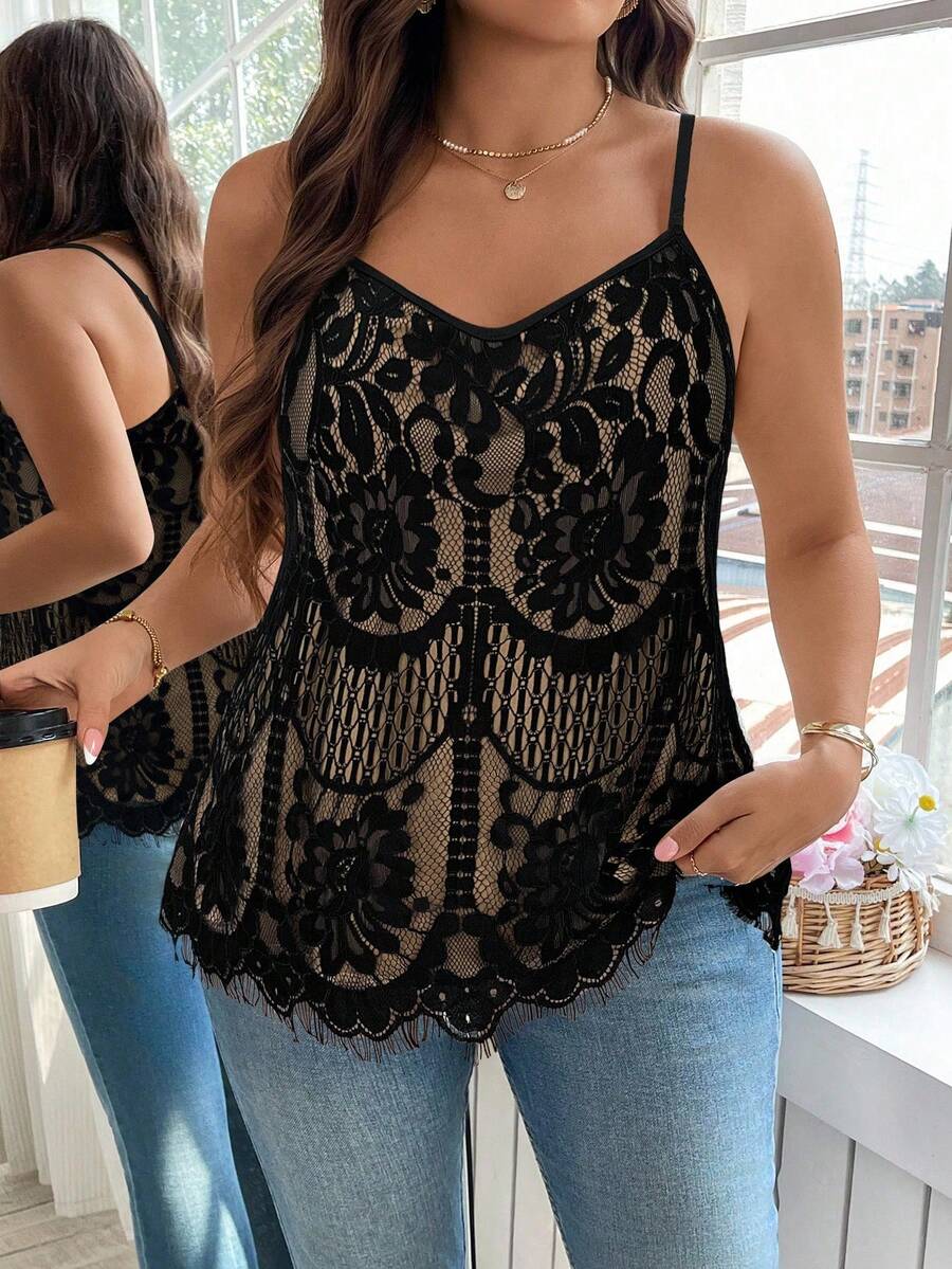 Reflora Plus Size Women Summer Casual Vacation Floral Lace Camisole - Multicolor - View 1