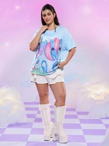 My Little Pony X SHEIN Áo thun tay ngắn in hình ngựa con dễ thương cỡ lớn, mùa hè - Màu xanh lam - Xem 7