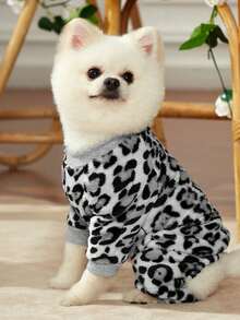 PETSIN 1 Pet Gray Leopard Print Wool Flannel Jumpsuit - Multicolor - View 1
