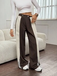 SHEIN Tall 女士和男士夏季街头服饰复古 Y2K 假期休闲运动服演唱会音乐节撞色条纹纹理装饰宽松低腰裤、工装裤 - 彩色 - 查看 5