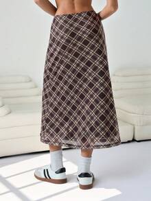 SHEIN EZwear Plus Size Women Plaid A-Line Skirt, Casual & Office Wear