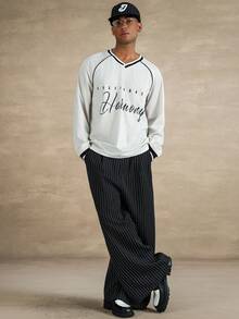 STYNVO Men's Contrast Color Raglan Sleeve V-Neck Printed Long Sleeve T-Shirt Academia Men Christian Men Pajamas Summer Tops, For Fall - Apricot - View 4