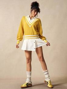 VARSIVA 女式休闲撞色条纹落肩运动T恤 - 彩色 - 查看 8