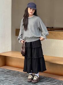 DAZY Tween 女童休闲宽松落肩长袖毛衣，秋冬