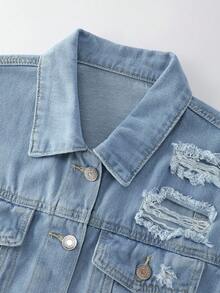 GlowEve Áo khoác denim cắt xén thô giản dị được giặt sạch - Rửa nhẹ - Xem 3