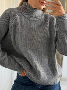 Vivie Lora Damen Lässig einfarbiger Rollkragenpullover, Herbst/Winter - Grau - Übersicht 6