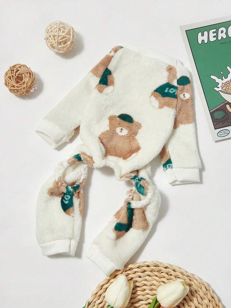 PETSIN 1pc Pet Cat Dog Universal Fleece Warm Jumpsuit Bear Print - 彩色 - 查看 1