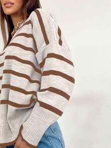 SHEIN Cottnline Striped Pattern Drop Shoulder Jumper - Apricot - View 3