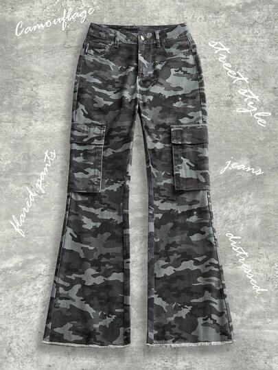 Y2Kool Vecteezy Pantalones acampanados de camuflaje para mujer, pantalones cargo, jeans ajustados, adecuados para otoño/invierno, fiesta, Halloween. Colección de ropa de estilo de pantalones cargo de camuflaje para mujeres, pantalones cargo de camuflaje, pantalones cargo de camuflaje para mujeres, atuendos de Año Nuevo