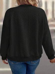 SHEIN CURVE+ Chaqueta con cremallera de talla grande para mujer, de unicolor, con textura 3D cómoda, ropa de exterior casual para primavera, otoño e invierno