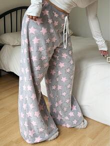 Vibekara Quần vải nỉ buộc dây họa tiết ngôi sao năm cánh cỡ lớn, có thể đảo ngược - Nhiều màu - Xem 4