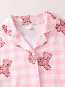 2pcs Women Casual Bear Print Long Sleeve Top And Pants Loungewear Set, Fall Winter Clothes Teddy Bear Pajama Set Pajama Sets - Pink - View 6