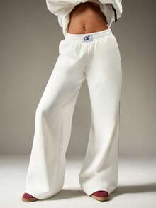 MISSGUIDED Wide Leg Lounge Pants Retro Side Stripe Track Pants Elastic Waist Casual Wear Fall Winter Comfortable Relaxed Palazzo Style Bottoms - Beige - View 3