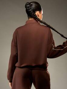 MISSGUIDED MSGD Premium Full Zip Track Jacket Retro Color Block Sweatshirt With Drawstring Waist Wide Leg Coordinates Fall Winter Collection Casual Loungewear - Coffee Brown - View 2