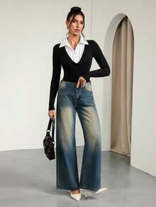 SHEIN Tall Body de punto negro, minimalista y de moda, adecuado para body de verano - Negro - Ver 6