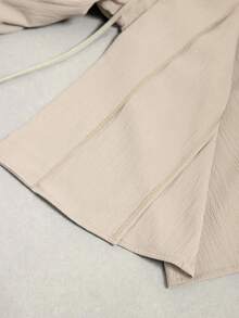 SHEIN Tall Women Autumn And Summer Elegant Leisure Vacation Commuting Office Old Money Lapel Waist Tie Loose Linen Shirt Jacket And High Waist Casual Trousers Khaki Two Pieces Suit Outfits,Graduation,Teacher Outfits For Women,Back To School, Fall Women Clothes, Old Money, Office Outfits - Khaki - View 10