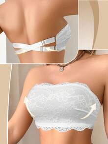 1 件女士蕾丝无钢圈吊带文胸 - 白色 - 查看 1