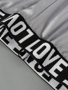 3pcs Girls Text Waistband Black Cool & Comfortable Sports Leggings Fall Winter