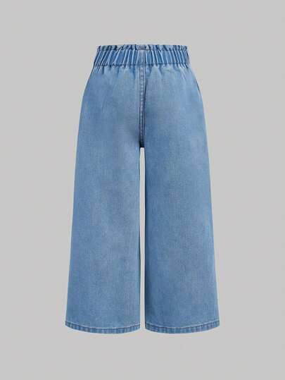 SHEIN 3件套女童宽松深蓝色、中蓝色、浅蓝色牛仔裤