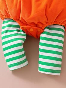 SHEIN Playful Pals 新生儿可爱南瓜主题服装套装，万圣节南瓜刺绣脸多件套服装 - 彩色 - 查看 5