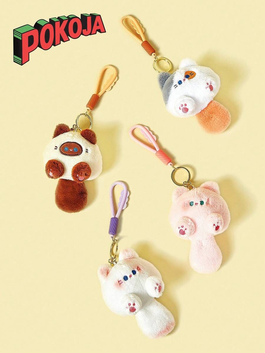 1 件猫咪包子毛绒吊坠毛绒动物钥匙扣包包饰品 - 彩色 - 查看 1