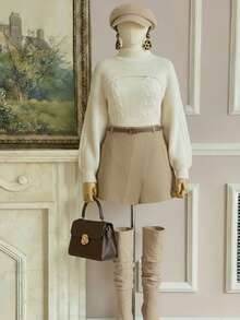 SHEIN MOD Plus Size Knitted Pullover Sweater, Light Apricot Color Knitted Pullover Sweater, 2pcs Set, Reversible, Knitted Vest, Knitted Cover Up,Autumn Pullover, Knitted Long-Sleeved Woolen Suit, Knitted Top Suit, Two-Piece Set (Removable),Fall Sweaters Winter - Apricot - View 2