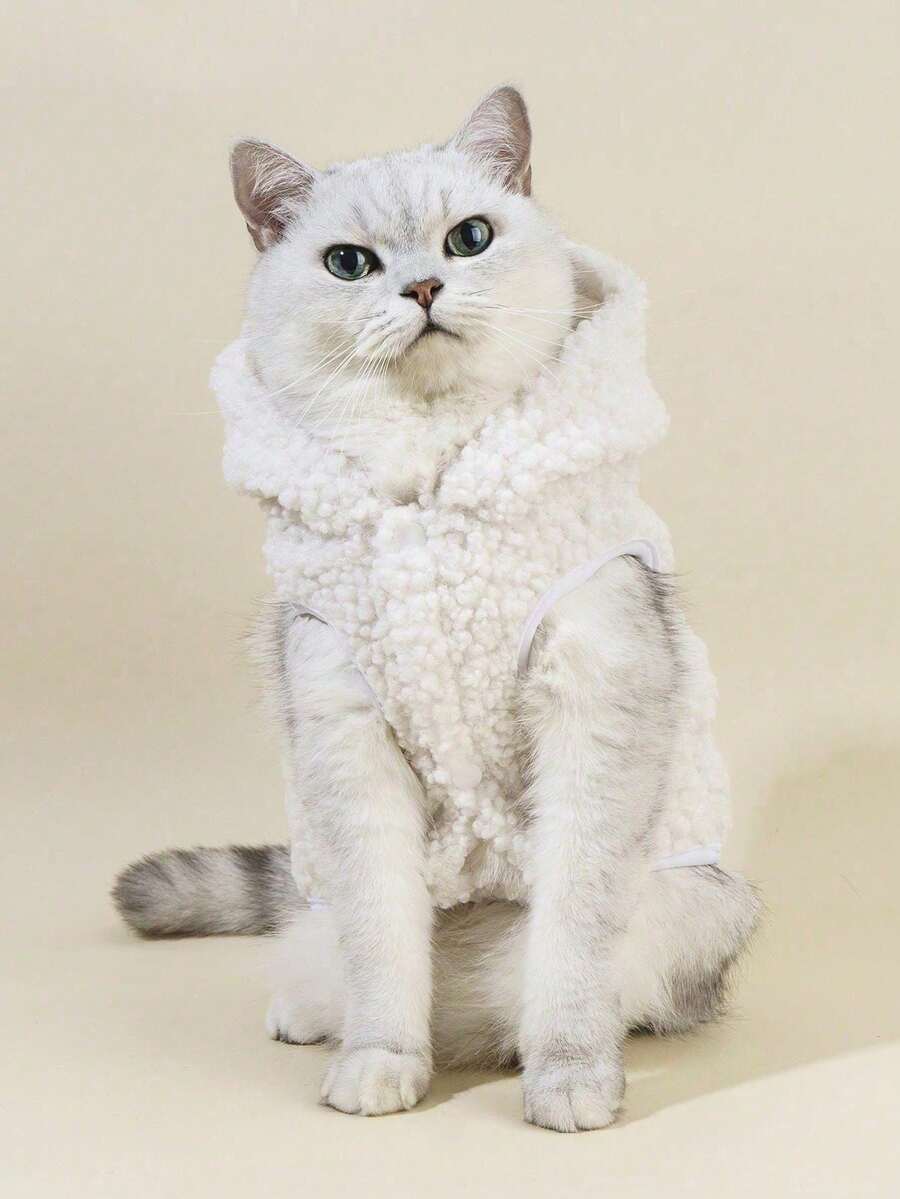 PETSIN 1pc White Fluffy Dog/Pet Hoodie Coat