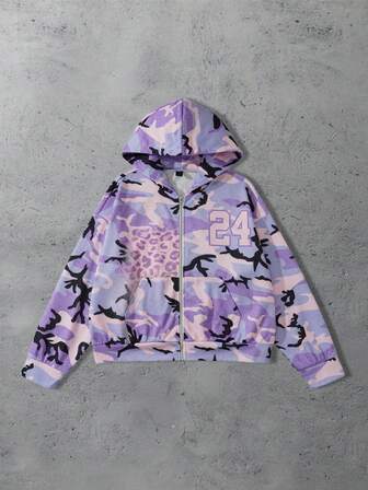 Street Life Sweat-shirt à capuche décontracté et ample à manches longues avec zip, style camouflage, pour hommes, automne