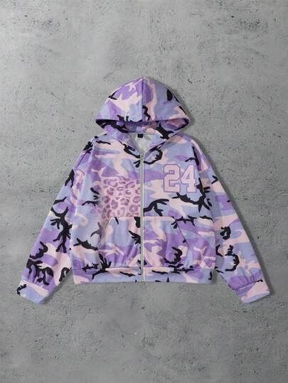 Street Life Sudadera con capucha de manga larga, con cremallera, holgada y de camuflaje, para hombre, para otoño