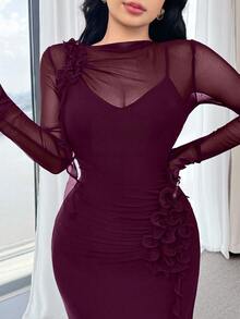 Feyla Elegant Women's Dress With 3D Ruffle Hem - Red Violet - View 2