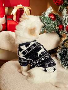PETSIN 1 Áo nỉ cổ tròn ấm áp in họa tiết hình học Fairisle cho thú cưng, màu xanh hải quân - Nhiều màu - Xem 5