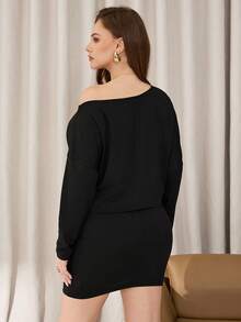 Auralis 大码女式长袖露肩连衣裙 - 黑色 - 查看 2