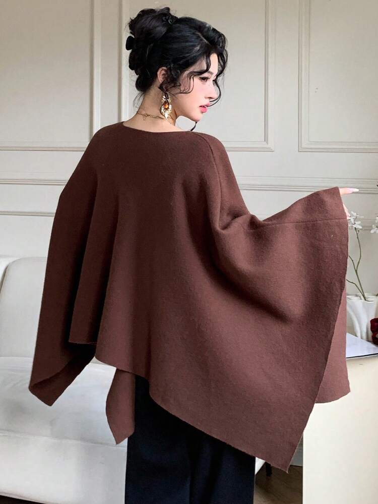 Women's Fashionable Elegant Solid Color Poncho Sweater