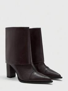 CUCCOO BIZCHIC Chocolate Brown Pointed-Toe Boots | Matte Leather-Look | 2" Chunky Heel | Hand-Held For Scale | 2 Pairs, Premium Synthetic - Brown - View 6