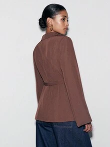 Nöista Elegant And Versatile, This Brown Jacket Features A Wrap Design With A Self-Tie Belt That Flatters The Waist. The Tailored Fit And Lapel Collar Give It A Polished Look, Perfect For Work Or Evening Wear. A Chic Brown Blazer For Women That Adds Sophistication To Any Outfit.