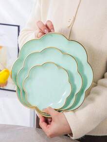 SHEIN 1pc Flower Shaped Gold Rimmed Tray, Multi-Purpose - Mint Green - View 2