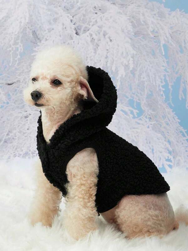 PETSIN 1pc Plush Black Pet Lamb Wool Warmer Vest