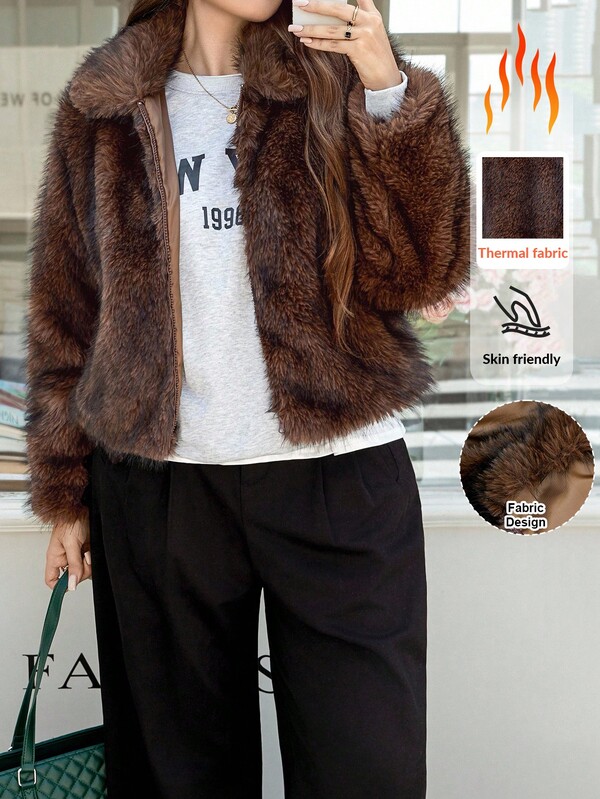 SHEIN LUNE معطف فرو اصطناعي رجعي مقاس كبير، موضة خريف/شتاء