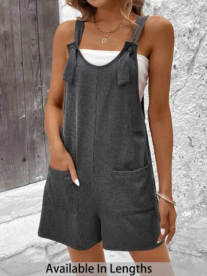 SHEIN PETITE CURVE Plus Size Women's Casual Loose Jumpsuit With Adjustable Shoulder Strap And Double Pockets Women Summer Clothing Curve Tank Tops Petite Curve Plus Size Plus Size Tank Tops Plus Size Sleeveless Tops