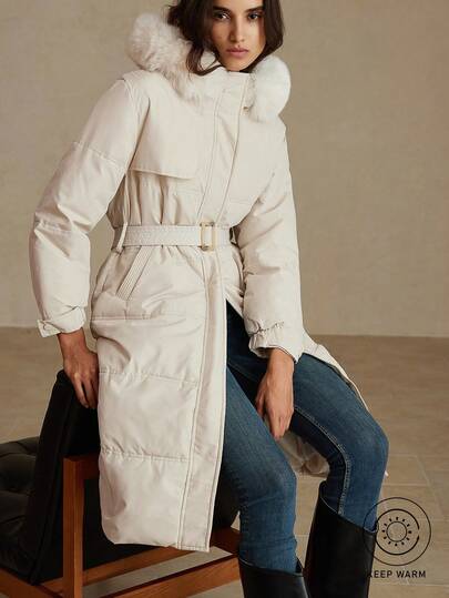 GENKIRA 复古休闲百搭高端时尚设计感优雅修身时尚纯色可拆卸毛领女式棉衣