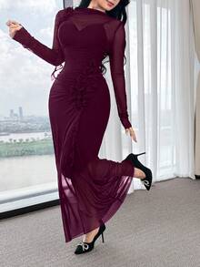 Feyla Elegant Women's Dress With 3D Ruffle Hem - Red Violet - View 4